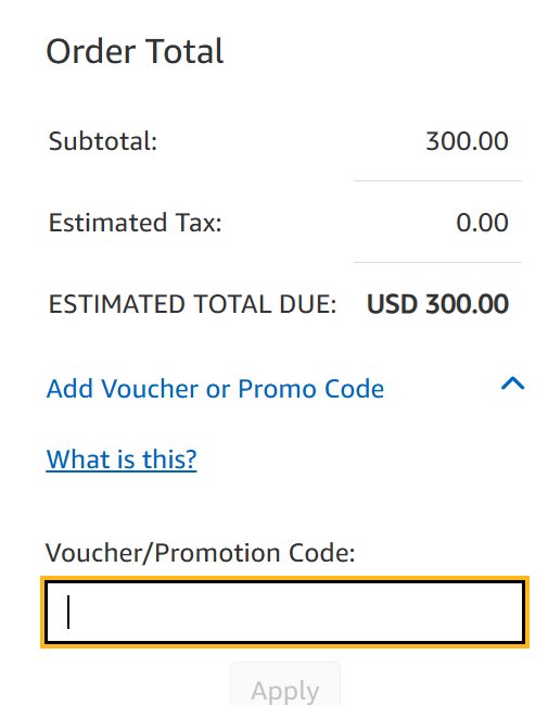 Pearson VUE Pakistan checkout page showing the voucher / promotional code field where you paste your AWS exam code